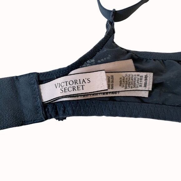 Victorias Secret Body By Victoria Lace Bra 38B Blue Mesh Lined Demi Adjustable - Picture 9 of 16